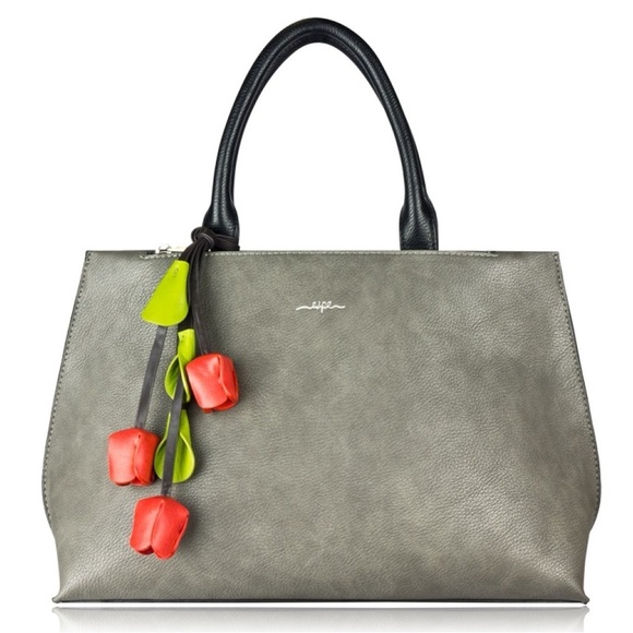 espe Handbags - Espe Emmy Grey Vegan Leather Floral Rose Tassel Convertible Satchel Bag NWOT